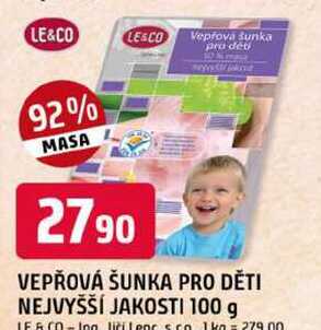 LE&CO VEPŘOVÁ ŠUNKA PRO DĚTI NEJVYŠŠÍ JAKOSTI 100 g