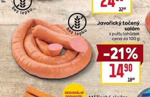 Javořický točený salám z pultu lahůdek cena za 100 g
