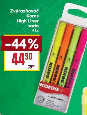 Zvýrazňovač Kores High Liner sada 4 ks