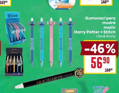 Gumovací pero modré motiv Harry Potter + Stitch