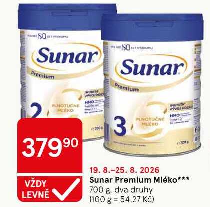 Sunar Premium Mléko, 700 g, dva druhy