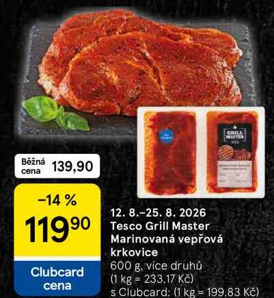 Tesco Grill Master Marinovaná vepřová krkovice, 600 g, více druhů