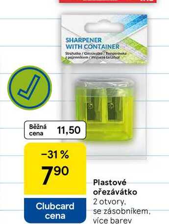 Plastové ořezávátko, 2 otvory. se zásobníkem, více barev