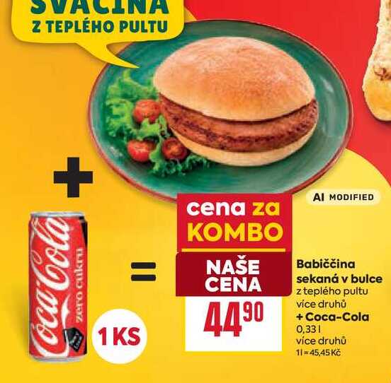 Babiččina sekaná v bulce z teplého pultu více druhů + Coca-Cola 0,33l