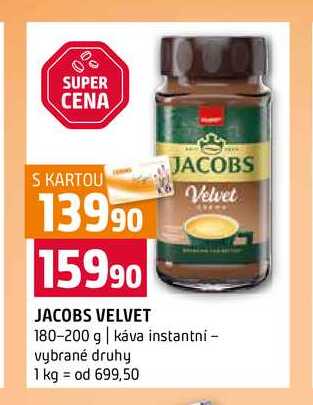 JACOBS VELVET 180-200 g káva instantni vybrané druhy