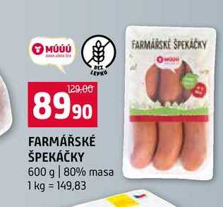 FARMÁŘSKÉ ŠPEKÁČKY 600 g 80% masa