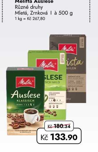 Melitta Auslese Různé druhy Mletá, Zrnková à 500 g