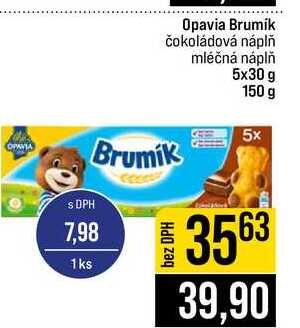 Opavia Brumik čokoládová náplň mléčná náplň 5x30 g 150 g