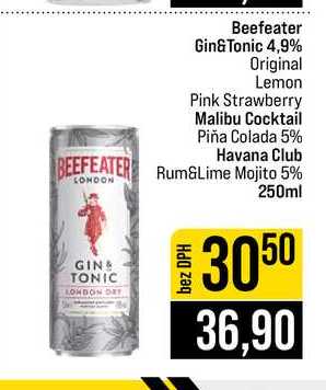 Beefeater Gin&Tonic 4,9% Original Lemon Pink Strawberry Malibu Cocktail Piña Colada 5% Havana Club Rum&Lime Mojito 5% 250ml