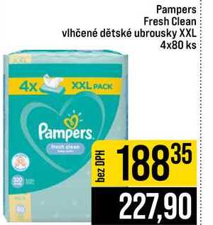 Pampers Fresh Clean vlhčené dětské ubrousky XXL 4x80 ks