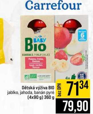 Dětská výživa BIO jablko, jahoda, banán pyré 4x90 g 360 g 