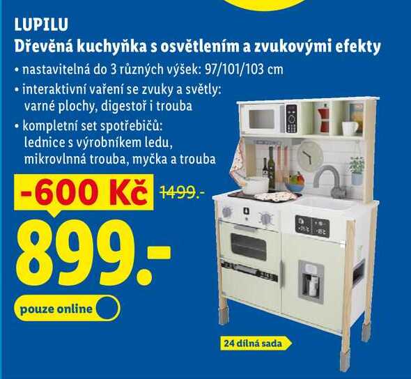 LUPILU Dřevěná kuchyňka s osvětlením a zvukovými efekty