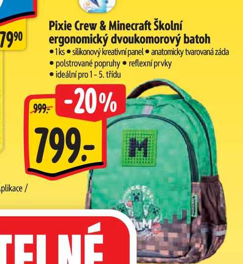  / Pixie Crew & Minecraft Školní ergonomický dvoukomorový batoh  