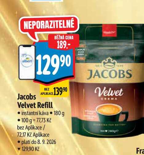 Jacobs Velvet Refill instantní káva 180 g