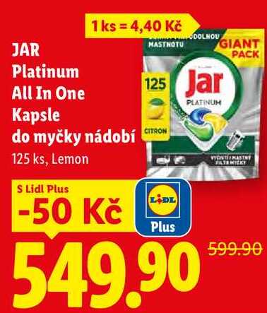 JAR Platinum All In One Kapsle do myčky nádobí, 125 ks