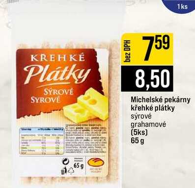 Michelské pekárny křehké plátky sýrové grahamové 5ks 65 g 