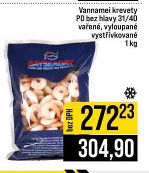 Vannamei krevety PD bez hlavy 31/40 vařené, vyloupané vystřívkované 1 kg