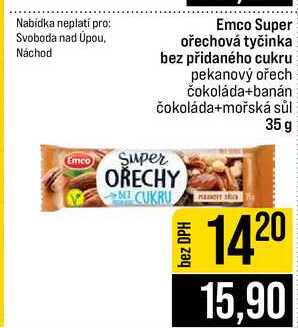 Emco Super ořechová tyčinka bez přidaného cukru pekanový ořech čokoláda+banán čokoláda+mořská sůl 35 g 