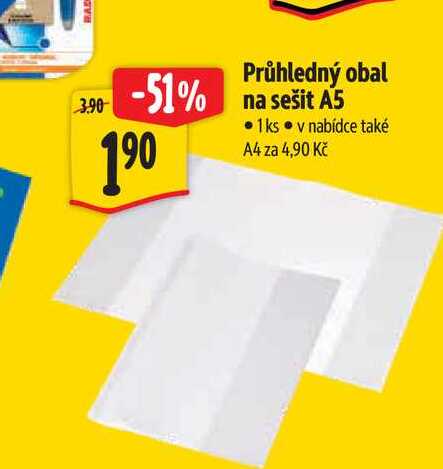 Průhledný obal na sešit A5