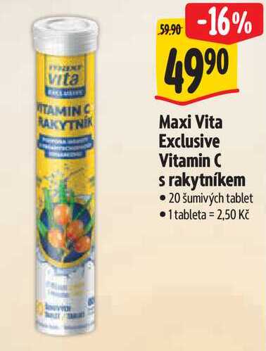 Maxi Vita Exclusive Vitamin C s rakytníkem, 20 šumivých tablet