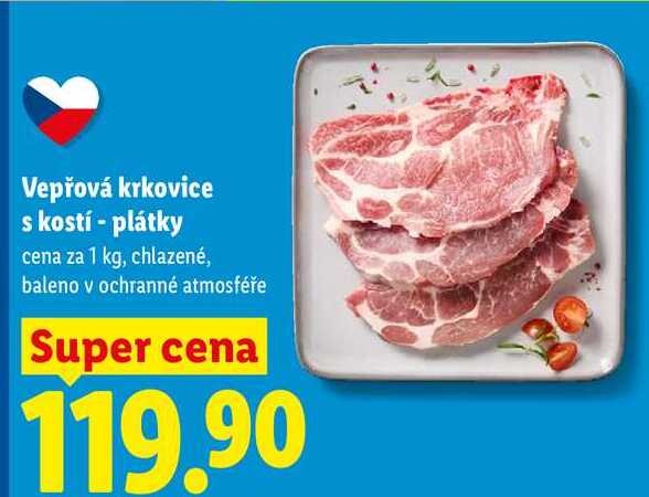Vepřová krkovice s kostí - plátky, cena za 1 kg