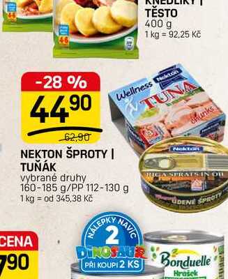 NEKTON ŠPROTY | TUŇÁK vybrané druhy 160-185 g/PP 112-130 g  