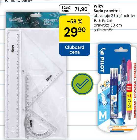 Wiky Sada pravítek, obsahuje 2 trojúhelníky 16 a 18 cm. pravítko 30 cm a úhloměr