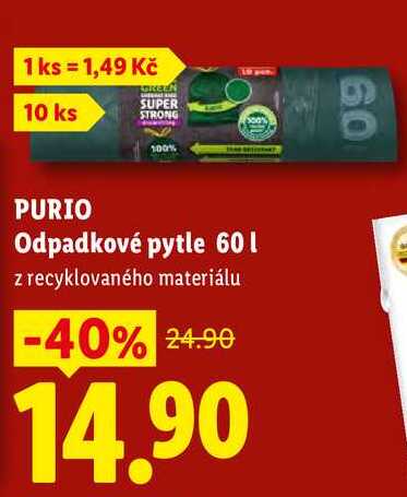 PURIO Odpadkové pytle 60 l, 10 ks