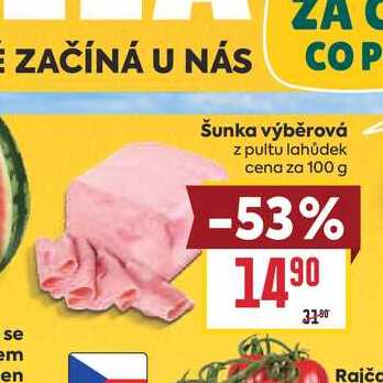 Šunka výběrová z pultu lahůdek cena za 100 g