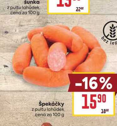 Špekáčky z pultu lahůdek cena za 100 g
