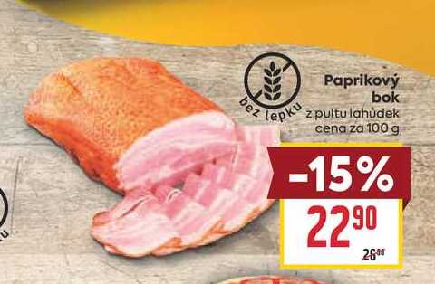 Paprikový bok z pultu lahůdek cena za 100 g 