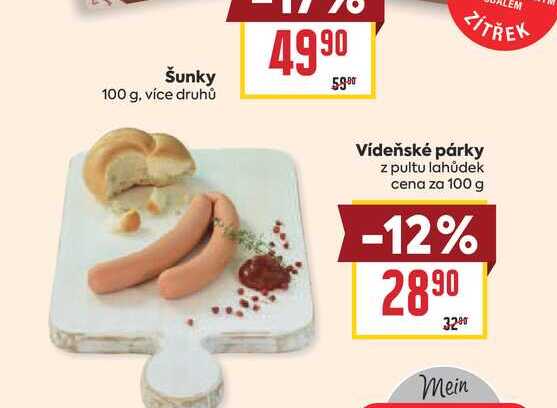 Vídeňské párky z pultu lahůdek cena za 100 g