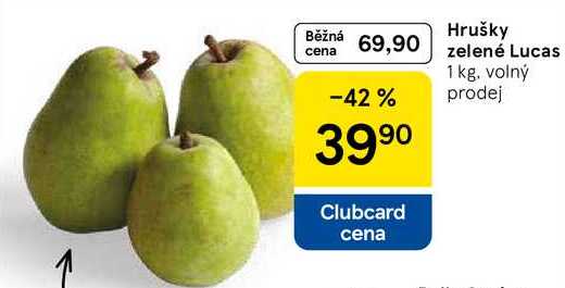 Hrušky zelené Lucas, 1 kg, volný prodej