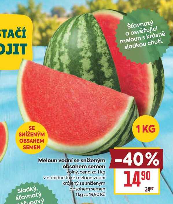 Meloun vodní se sníženým Sladký, šťavnatý křupavý obsahem semen volný, cena za 1 kg 
