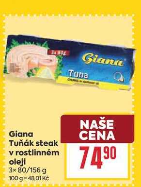 Giana Tuňák steak v rostlinném oleji 3x 80/156 g