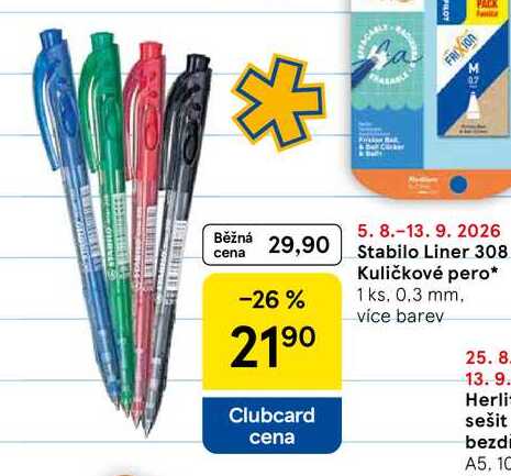 Stabilo Liner 308 Kuličkové pero, 1 ks, 0,3 mm, více barev 
