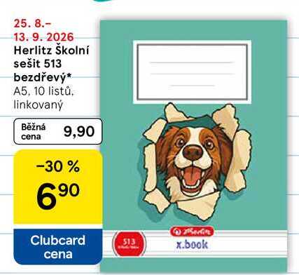 Herlitz Školní sešit 513 bezdřevý, A5, 10 listů. linkovaný