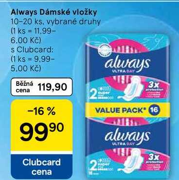 Always Dámské vložky, 10-20 ks, vybrané druhy 