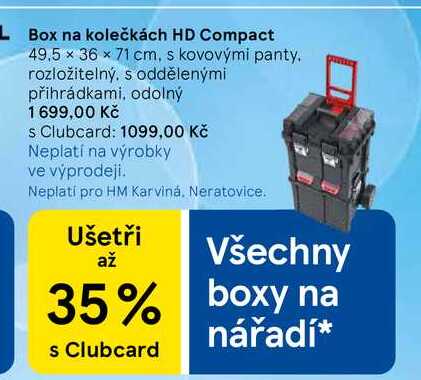 Box na kolečkách HD Compact, 49.5 x 36 x 71 cm, s kovovými panty. rozložitelný, s oddělenými přihrádkami, odolný