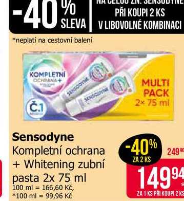 Sensodyne Kompletní ochrana + Whitening zubní pasta 2x 75 ml