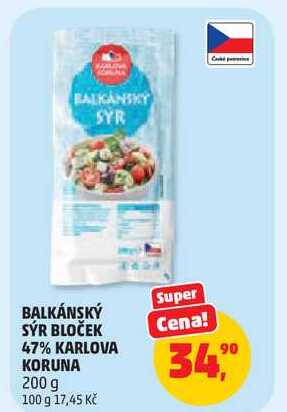 BALKÁNSKÝ SÝR BLOČEK 47% KARLOVA KORUNA, 200 g