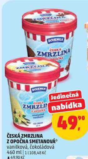 ČESKÁ ZMRZLINA Z OPOČNA SMETANOVÁ vanilková, čokoládová, 460 ml