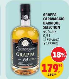 GRAPPA CARAVAGGIO BARRIQUE SELECTION 40% alk., 0,5 l