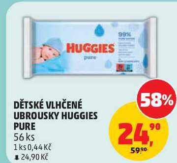 DĚTSKÉ VLHČENÉ UBROUSKY HUGGIES PURE, 56 ks
