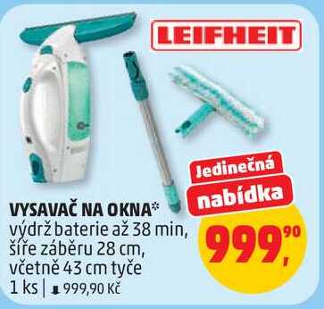 VYSAVAČ NA OKNA výdrž baterie až 38 min, šíře záběru 28 cm, včetně 43 cm tyče, 1 ks