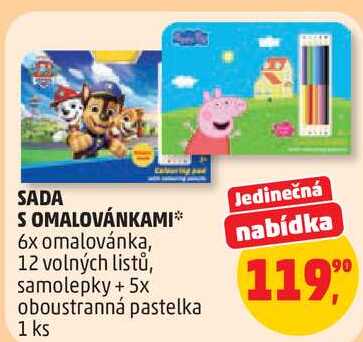 SADA S OMALOVÁNKAMI, 6x omalovánka, 12 volných listů, samolepky + 5x oboustranná pastelka, 1 ks 