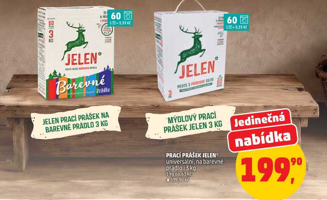 PRACÍ PRÁŠEK JELEN universální, na barevné prádlo, 3 kg  