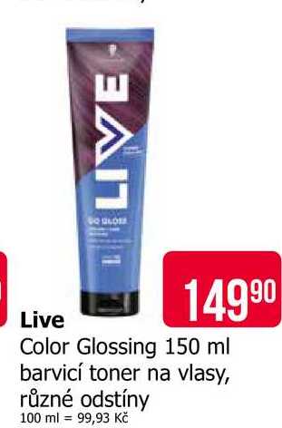 Live Color Glossing 150 ml barvicí toner na vlasy, různé odstíny