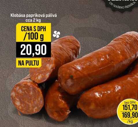 Klobása papriková pálivá cca 2 kg 100g