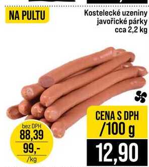 Kostelecké uzeniny javořické párky cca 2,2 kg 100g